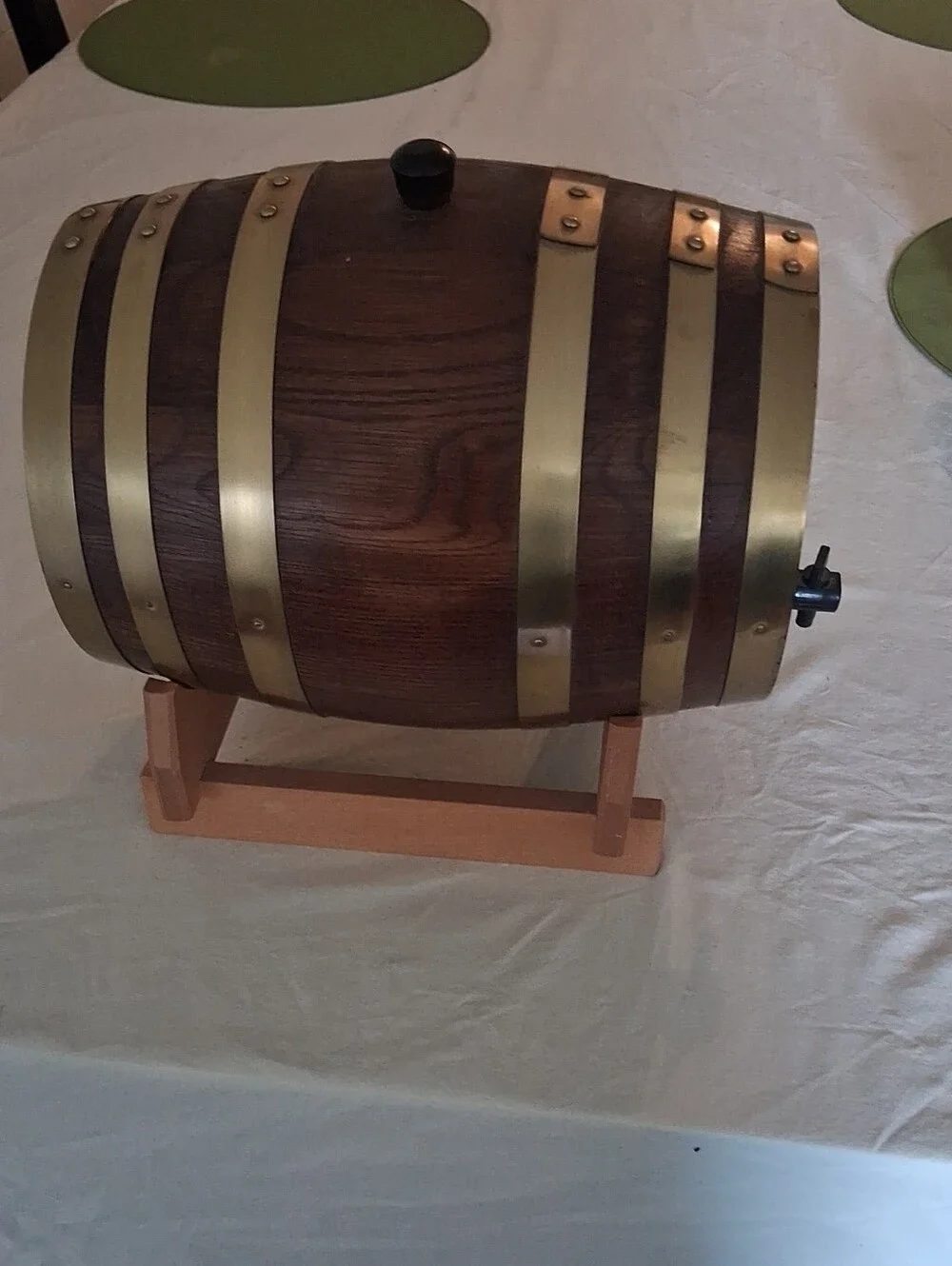 Wooden Oak Barrel Drink Dispenser with Brass Bands - Brown